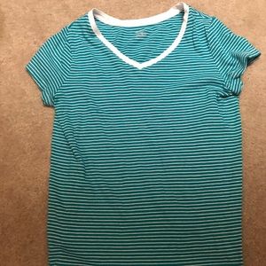 Girls teal striped v neck tee